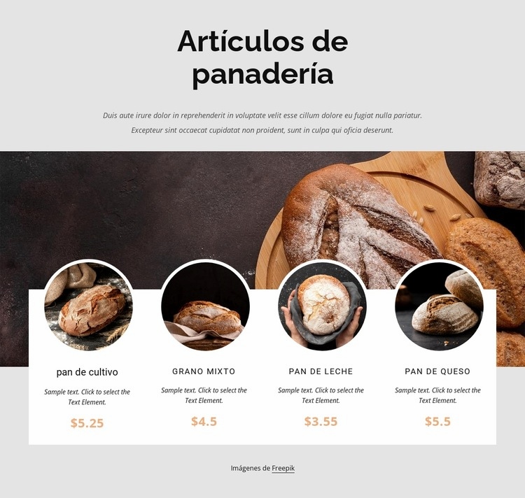 Nuestra panadería de pan de cada día Diseño de páginas web