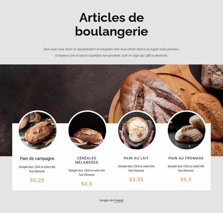 Notre boulangerie pain quotidien Maquette de site Web
