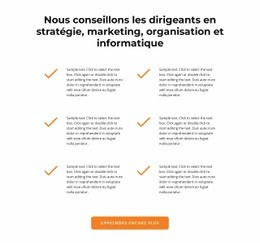 Référencement De La Page De Destination Pour Vérifier Les Icônes Et Les Textes