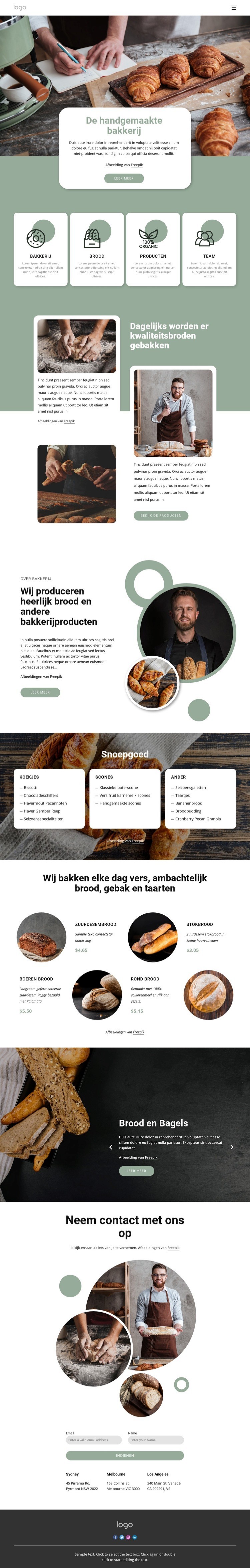 De handgemaakte bakkerij Bestemmingspagina