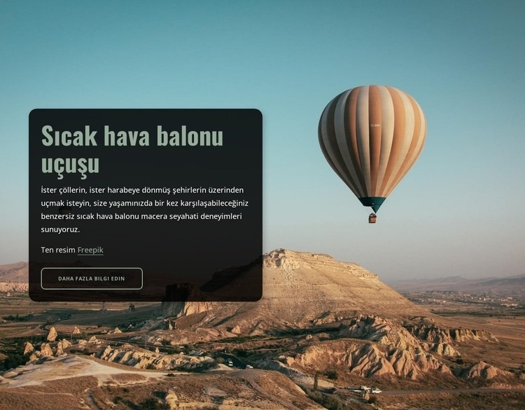 Sıcak hava balonu uçuşu Web Sitesi Mockup'ı