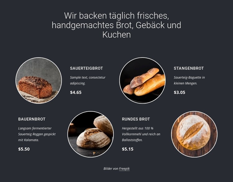 Wir backen frisches Brot Website-Modell