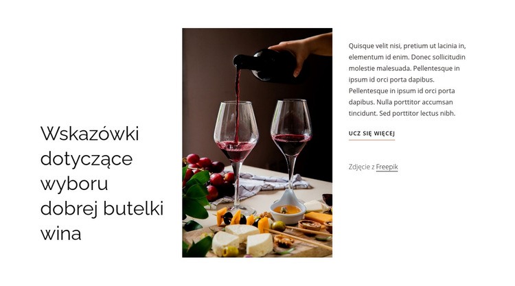 Dobra butelka wina Makieta strony internetowej