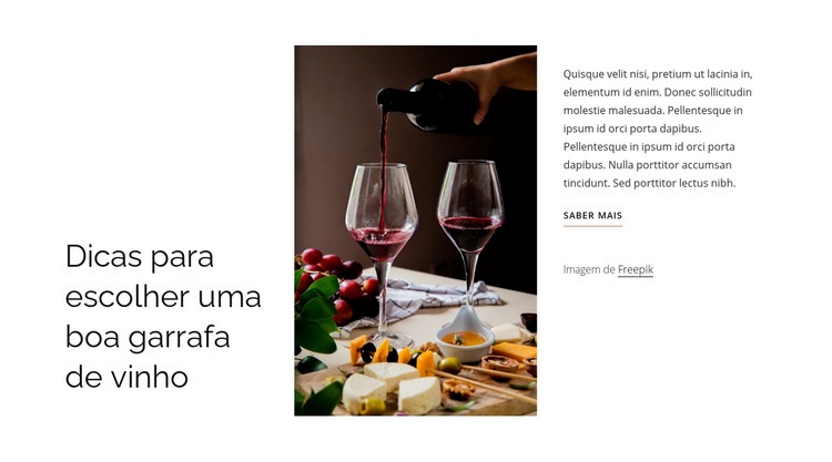 Boa garrafa de vinho Maquete do site