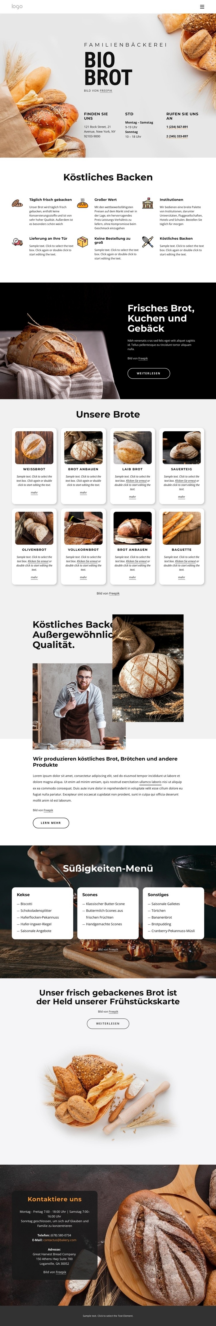 Frisch gebackenes Brot HTML Website Builder