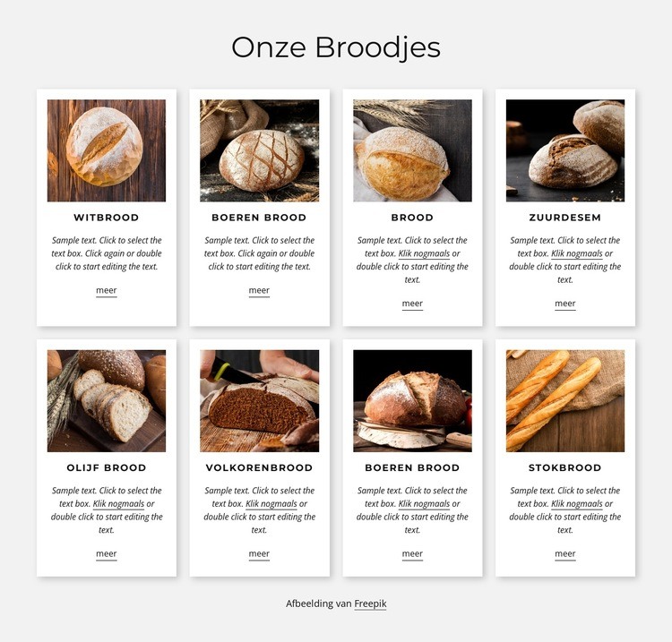Kwaliteitsbrood vers gebakken Website ontwerp