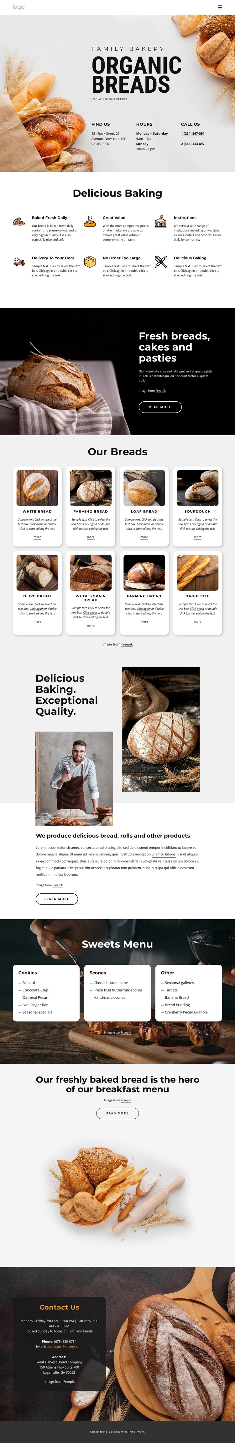 Fresh-baked bread One Page Template