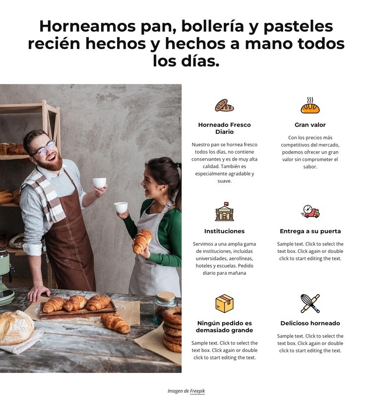 Pan, bollería y tartas artesanales Maqueta de sitio web