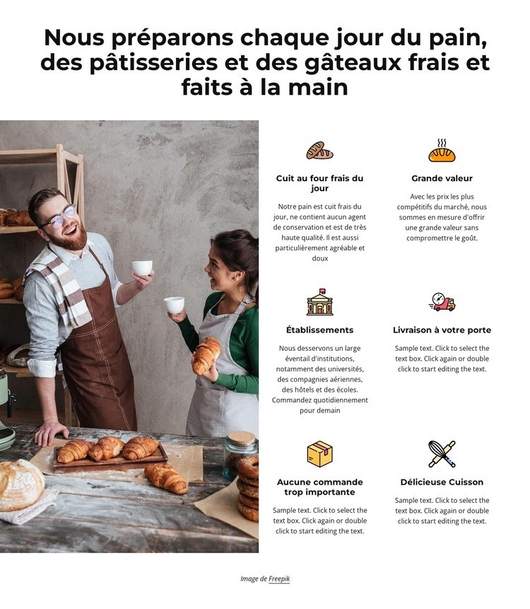 Pain, viennoiseries et gâteaux artisanaux Maquette de site Web