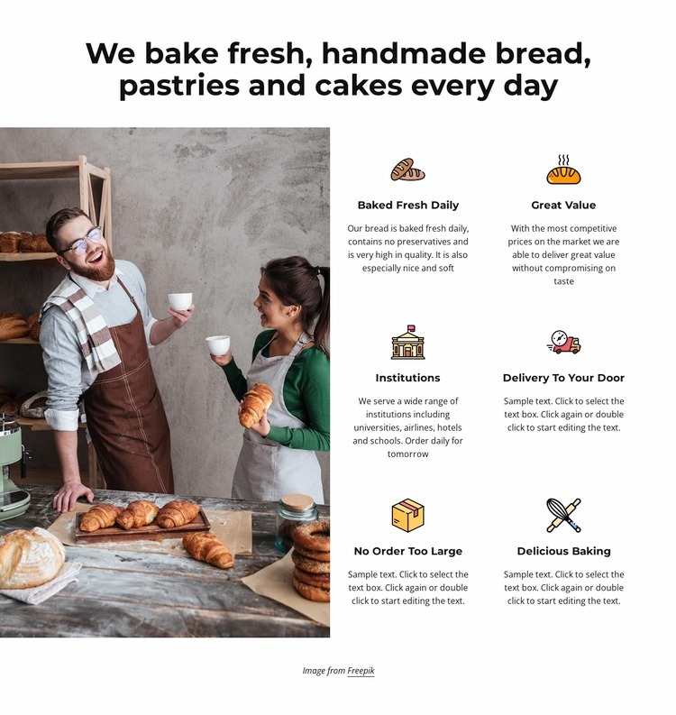 Handmade bread, pastries and cakes WordPress Website Builder