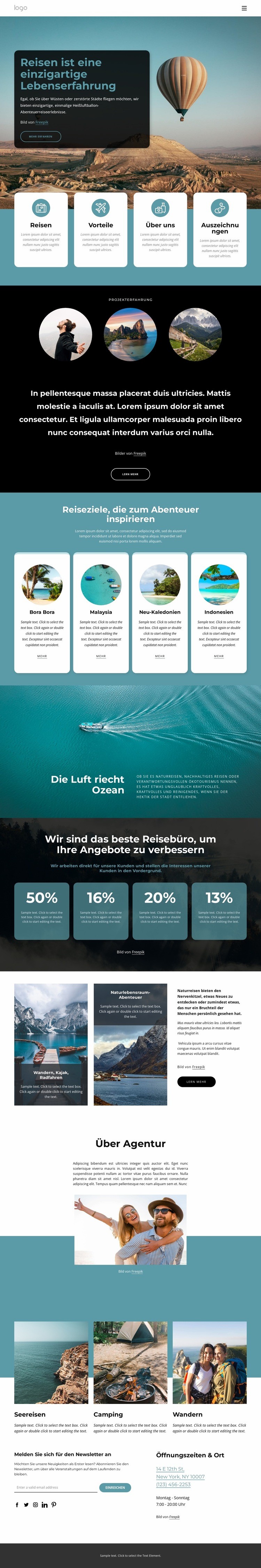 Reisen ist eine einzigartige Lebenserfahrung Website design