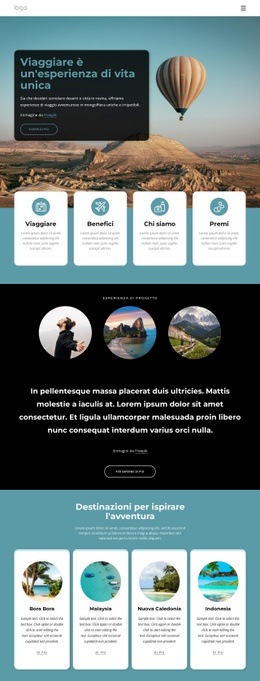 Viaggiare È Un'Esperienza Di Vita Unica - Mockup Di Sito Web Professionale