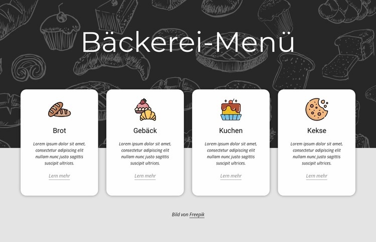 Bäckerei-Menü Landing Page