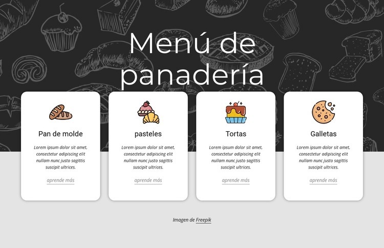 Menú de panadería Maqueta de sitio web