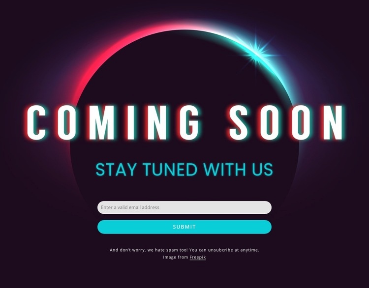 Coming soon text on abstract sunrise dark background Homepage Design