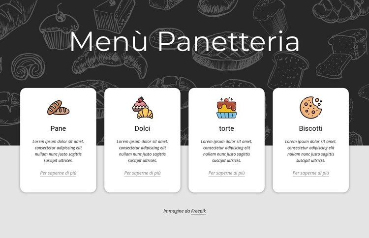 Menù da forno Mockup del sito web