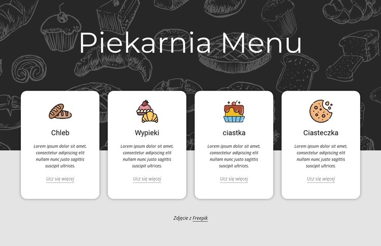 Menu piekarnicze Makieta strony internetowej