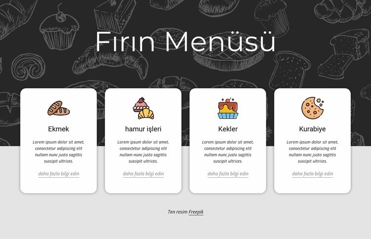 Fırın menüsü Web sitesi tasarımı