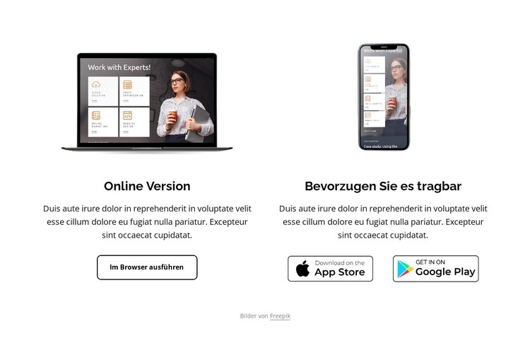 Online- und portable Versionen Landing Page