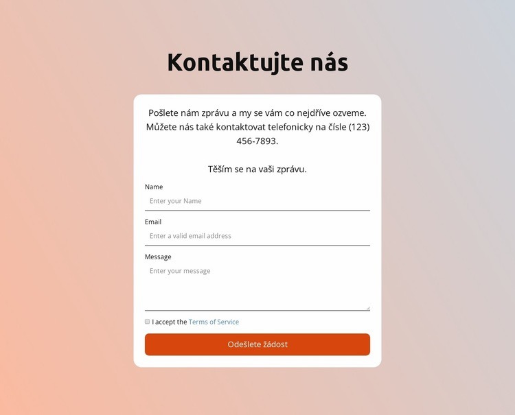 Kontaktní formulář na pozadí s přechodem Šablona CSS