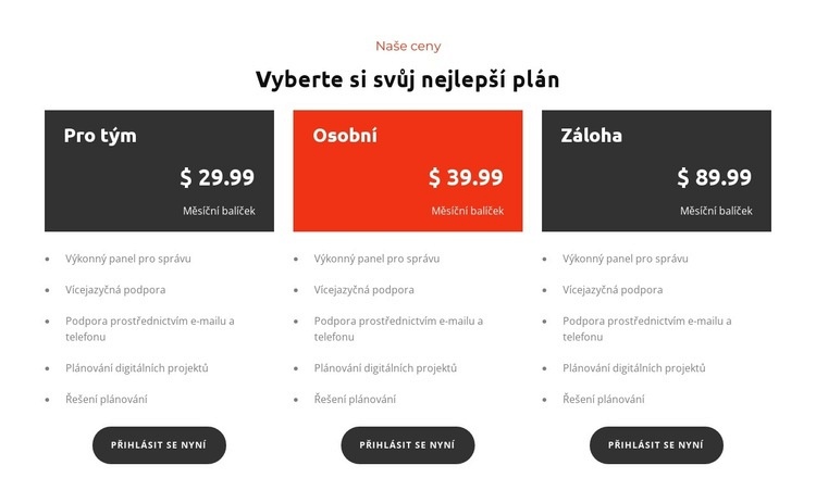 Vyberte Plán Šablona HTML