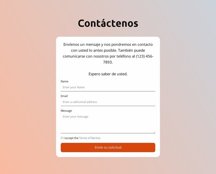 Formulario de contacto sobre fondo degradado Creador de sitios web HTML