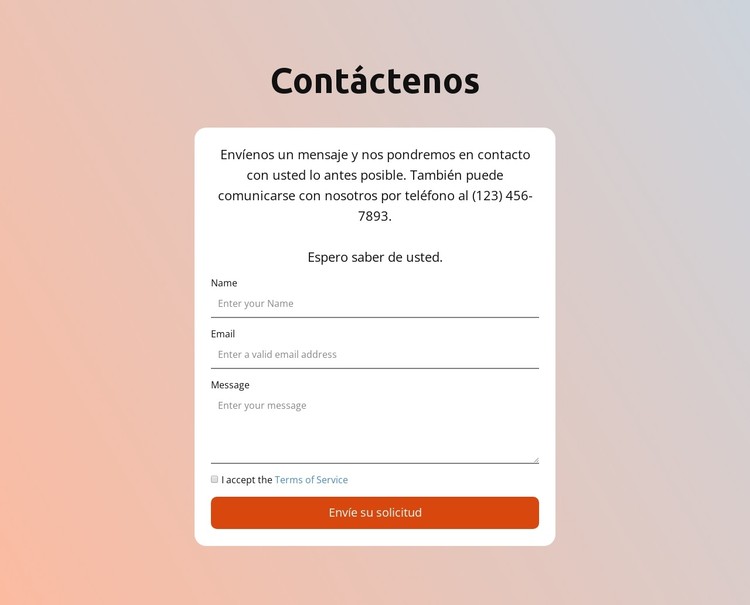 Formulario de contacto sobre fondo degradado Plantilla CSS