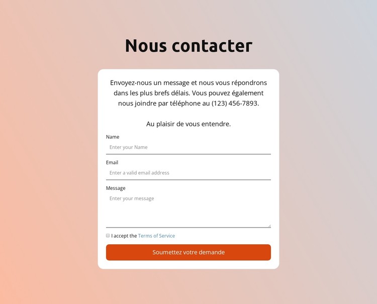 Formulaire de contact sur fond dégradé Modèle CSS