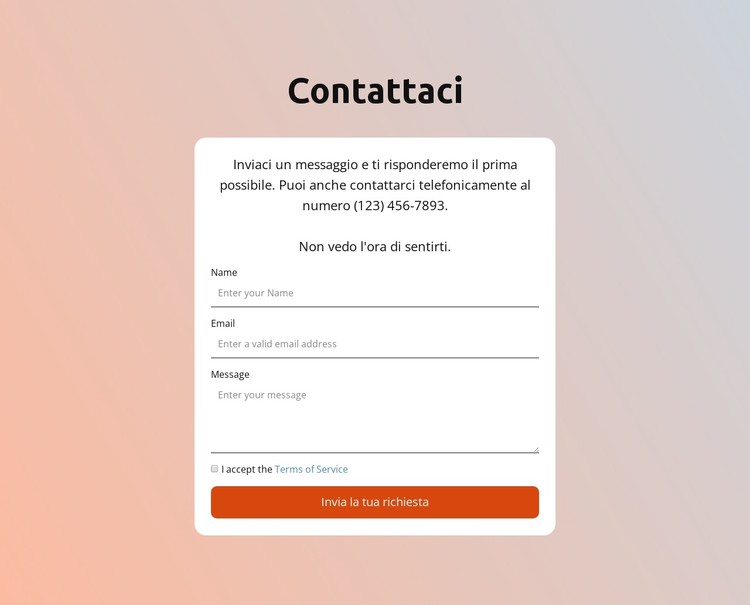 Modulo di contatto su sfondo sfumato Modello CSS
