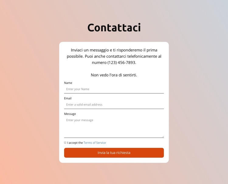Modulo di contatto su sfondo sfumato Modello HTML