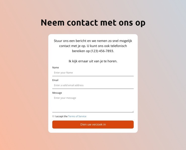 Contactformulier op achtergrond met kleurovergang Bestemmingspagina