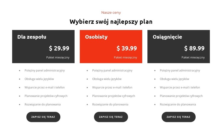 Wybierz plan Szablon HTML