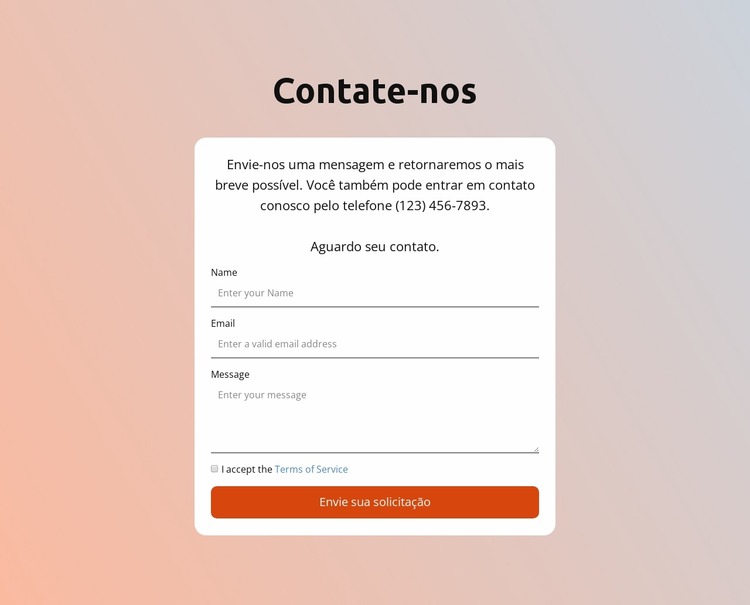 Formulário de contato no plano de fundo gradiente Template Joomla