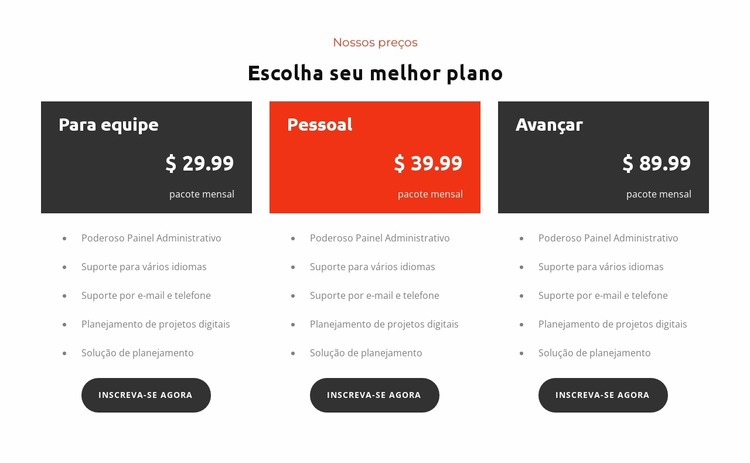 Escolha o plano Template Joomla