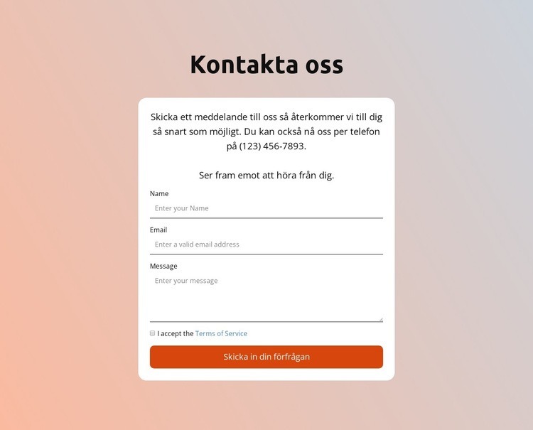 Kontaktformulär på gradientbakgrund Hemsidedesign