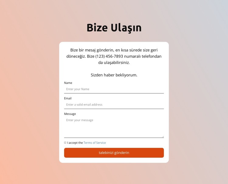 Degrade arka plan üzerinde iletişim formu CSS Şablonu