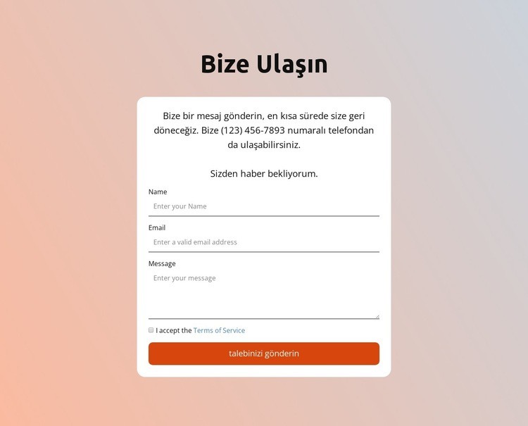 Degrade arka plan üzerinde iletişim formu HTML5 Şablonu