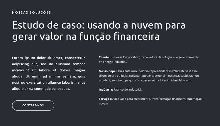 Textos e botão em fundo escuro Template CSS