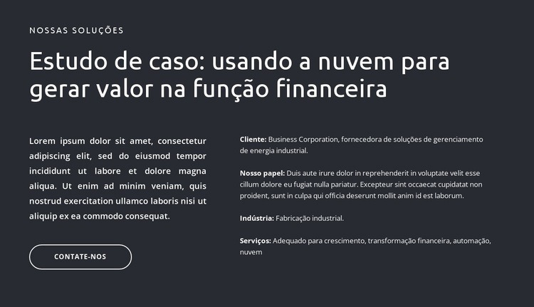 Textos e botão em fundo escuro Landing Page