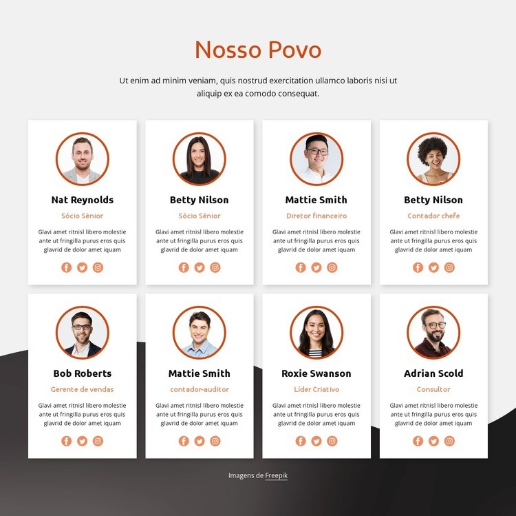 Nossa gente e parceiros Design do site