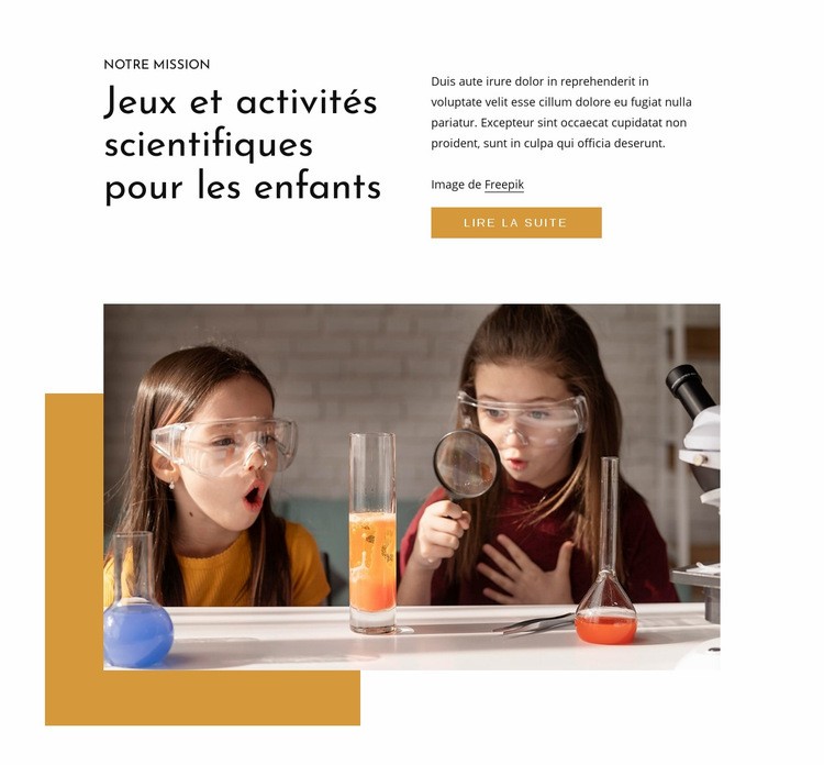 Jeux scientifiques pour enfants Maquette de site Web