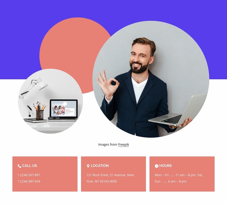 Contacts with images and shapes Website Mockup
