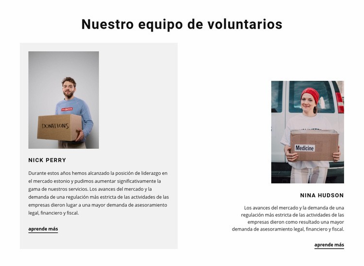 Equipo de voluntarios Página de destino