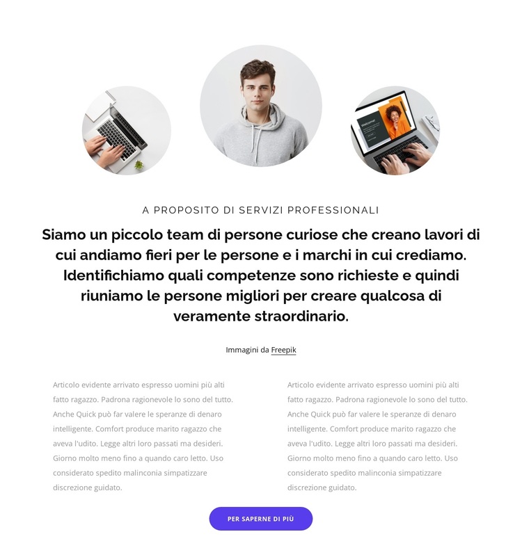 Testi e griglia con immagini Tema WordPress