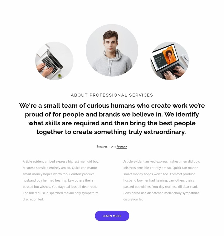 Texts and grid with images Landing Page