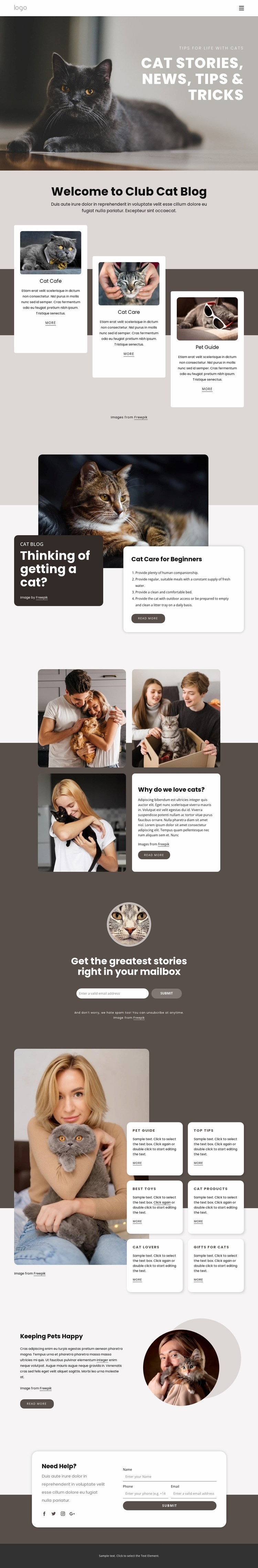 Cat stories, tips and tricks Homepage Design