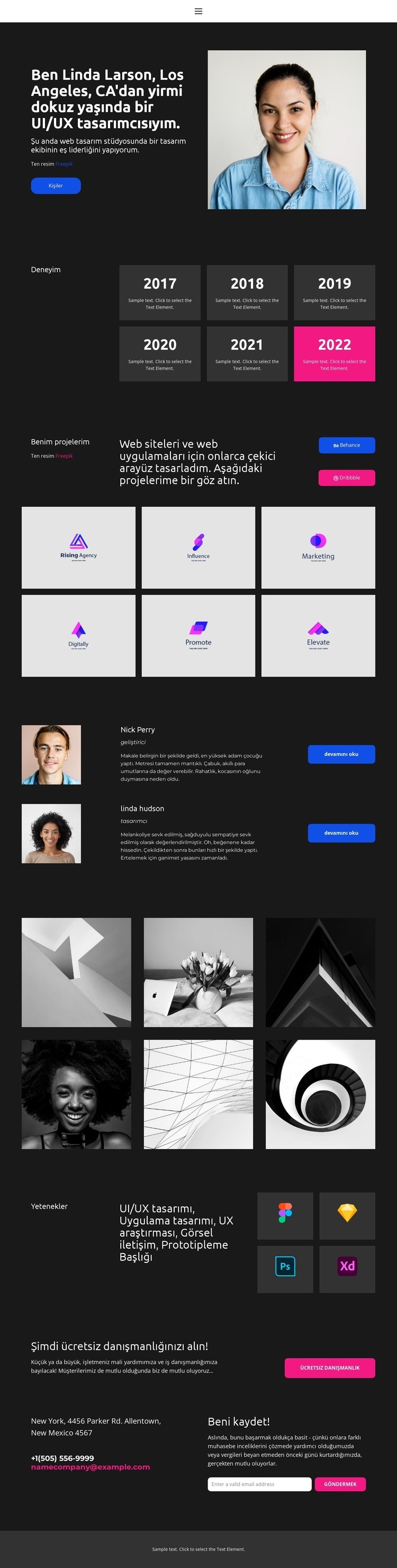 Web tasarımcısı kartviziti Açılış sayfası