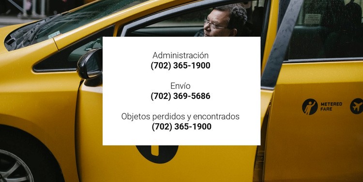 Contactos de taxi Maqueta de sitio web