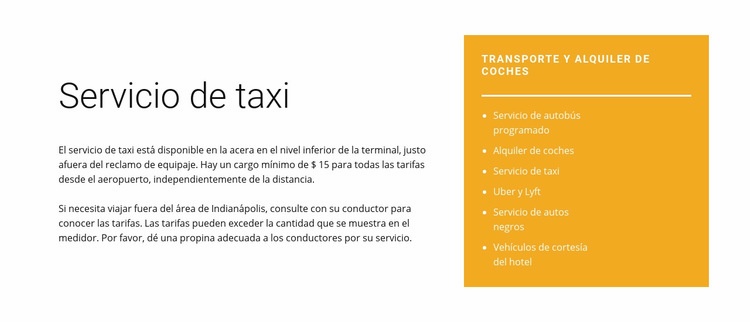 Servicio de taxi Plantilla de una página