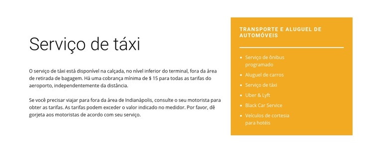 Serviço de táxi Maquete do site
